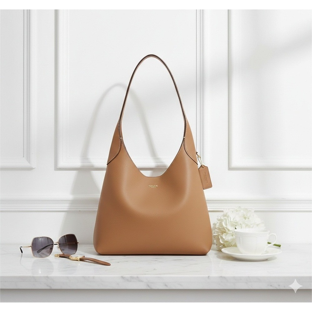 Coach Brooklyn Shoulder Bag 28 Honey Brown‎ Natural Grain Leather Magnetic NEW - Picture 2 of 6